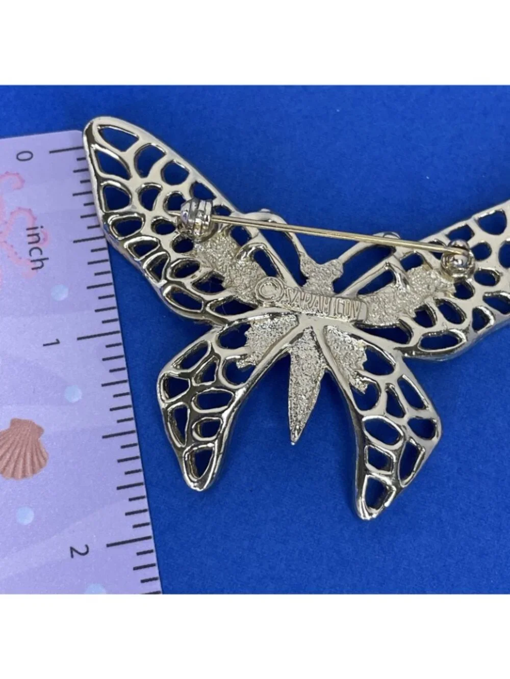 Vintage Signed SARAH COV Butterfly Brooch Gold-tone Open Work Textured Pin
